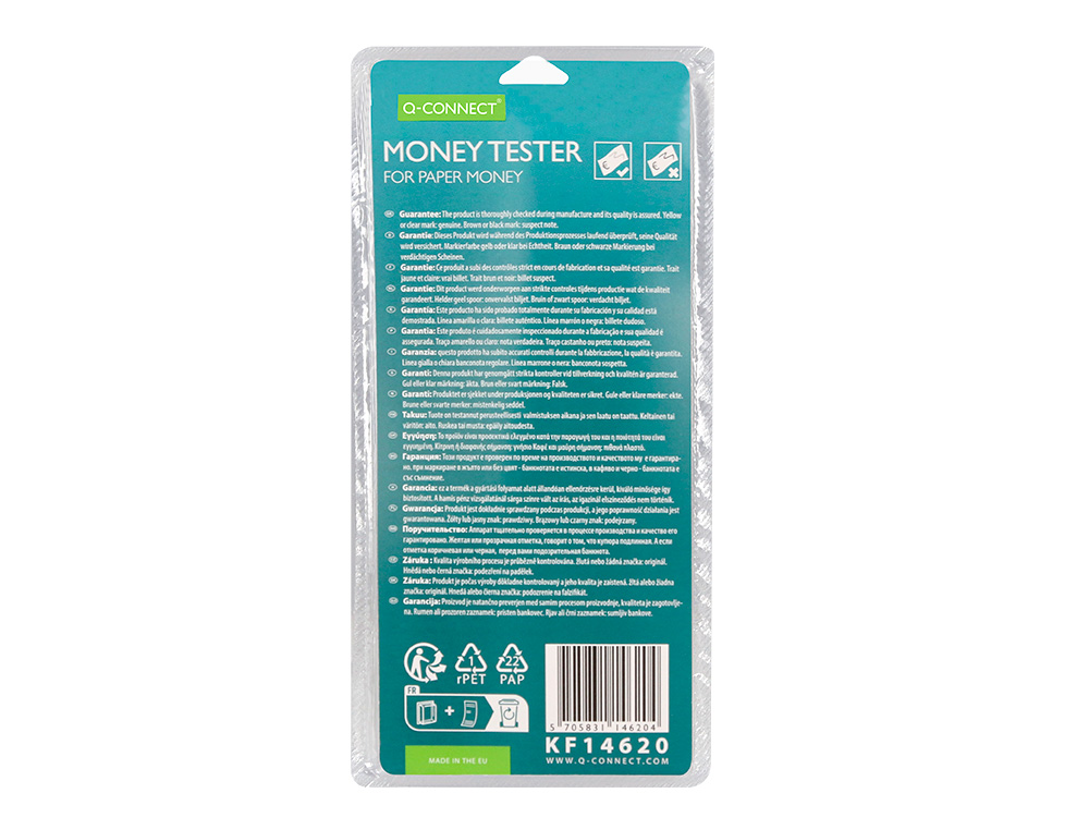 ROTULADOR Q-CONNECT MONEY TESTER DETECTOR DE BILLETES FALSOS