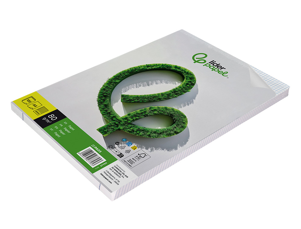 PAPEL LIDERPAPEL A4 80G/M2 SIN TALADROS CUADRO 4 MM PAQUETE DE 100 HOJAS