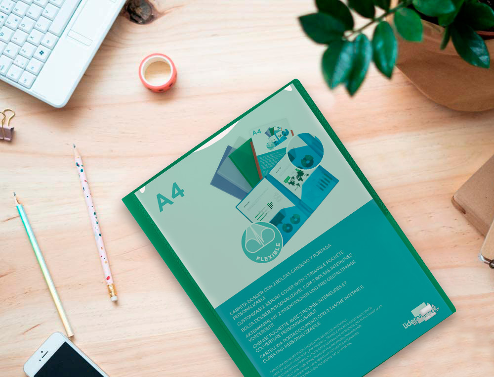 CARPETA LIDERPAPEL DOSSIER DOS BOLSAS CANGURO 45683 POLIPROPILENO DIN A4 VERDE