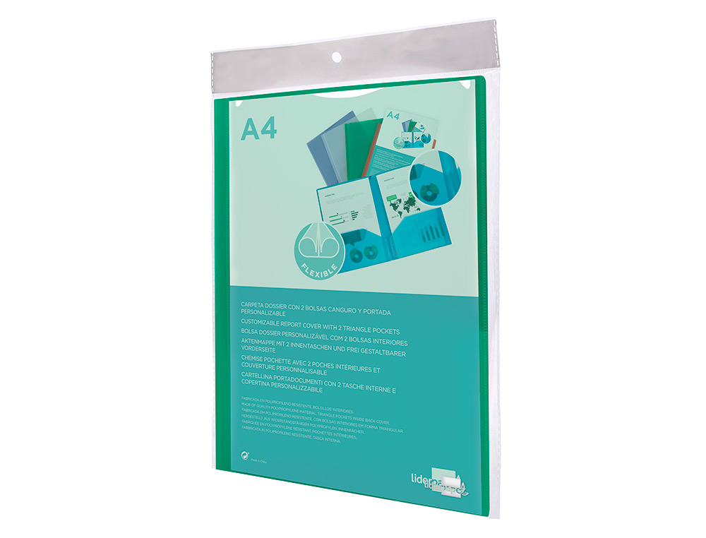 CARPETA LIDERPAPEL DOSSIER DOS BOLSAS CANGURO 45683 POLIPROPILENO DIN A4 VERDE