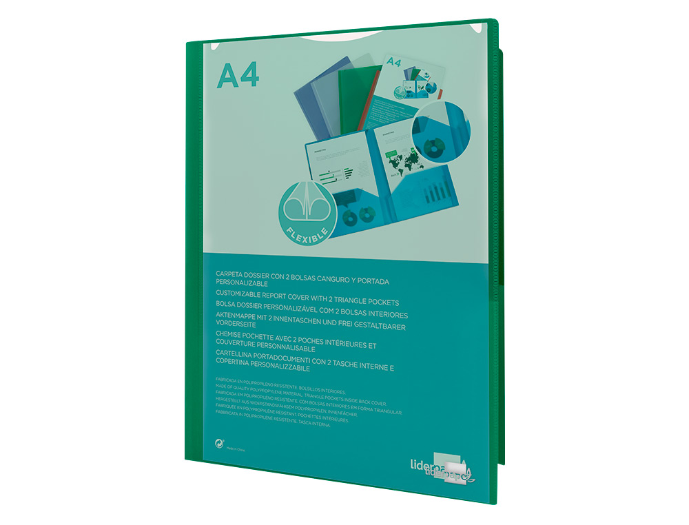 CARPETA LIDERPAPEL DOSSIER DOS BOLSAS CANGURO 45683 POLIPROPILENO DIN A4 VERDE