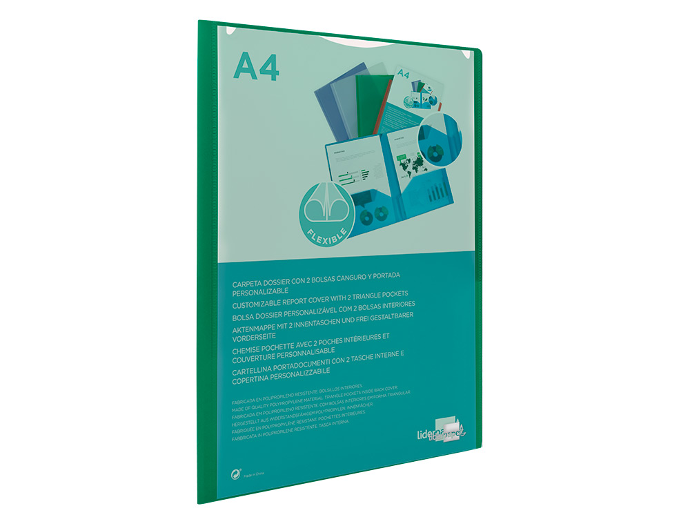 CARPETA LIDERPAPEL DOSSIER DOS BOLSAS CANGURO 45683 POLIPROPILENO DIN A4 VERDE