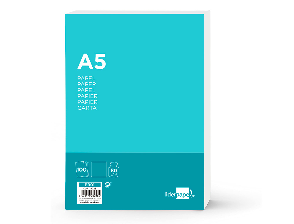 PAPEL LIDERPAPEL A5 80G/M2 LISO PAQUETE DE 100 HOJAS