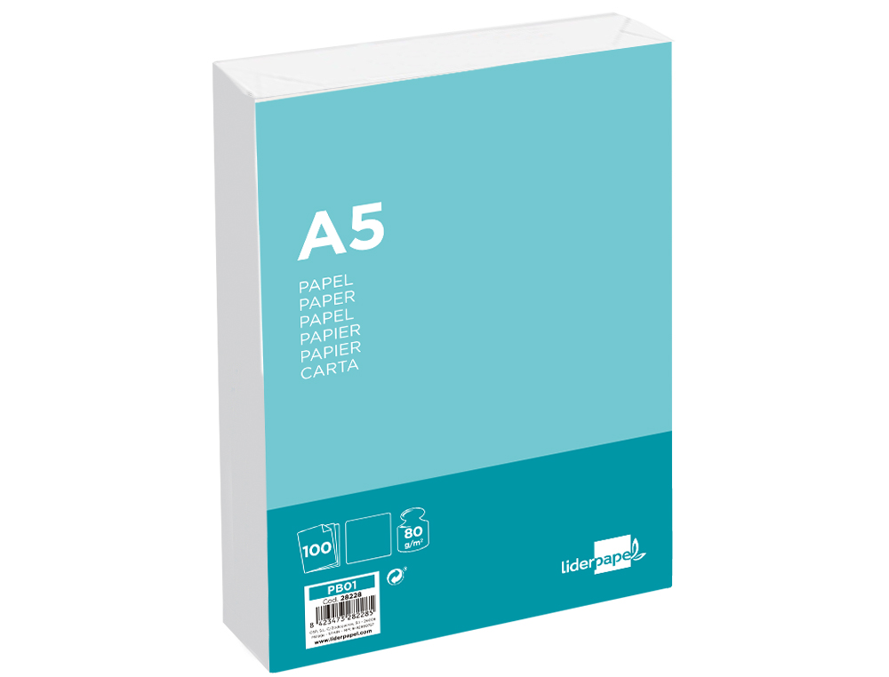 PAPEL LIDERPAPEL A5 80G/M2 LISO PAQUETE DE 100 HOJAS