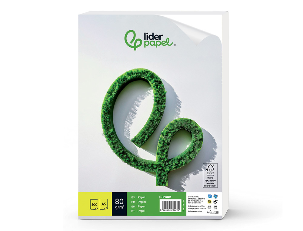PAPEL LIDERPAPEL A5 80G/M2 LISO PAQUETE DE 500 HOJAS