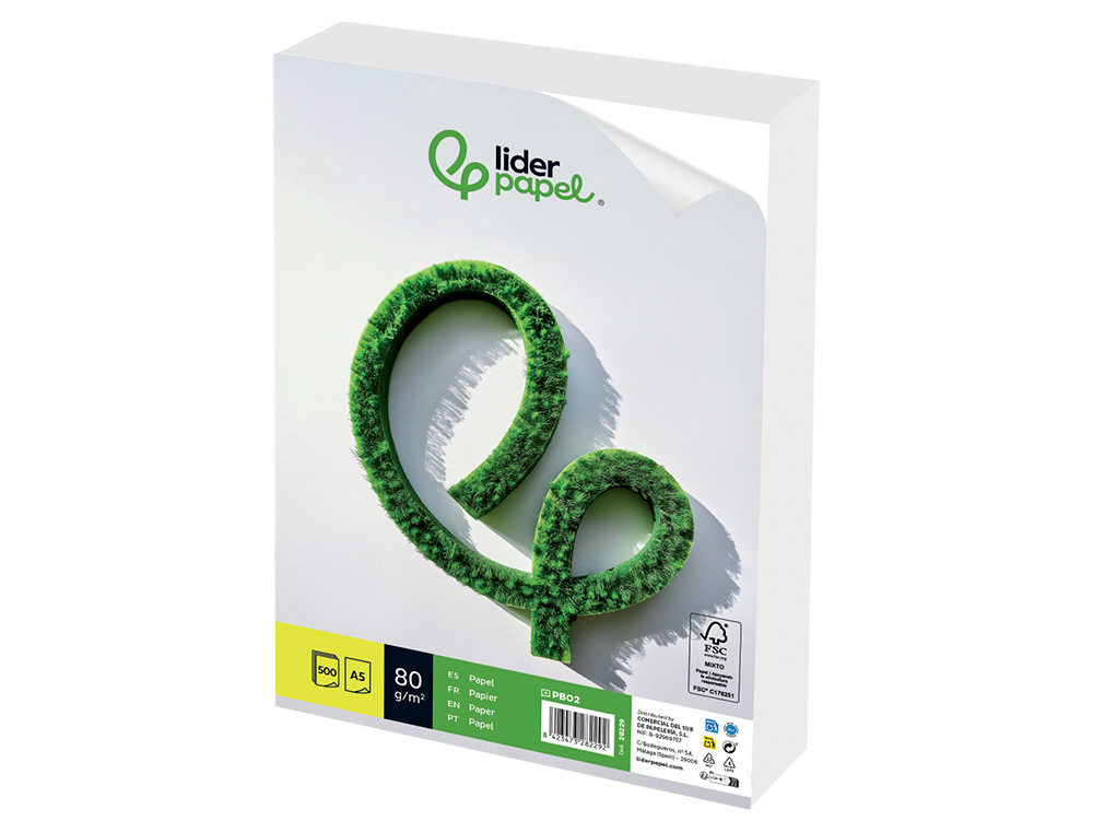 PAPEL LIDERPAPEL A5 80G/M2 LISO PAQUETE DE 500 HOJAS