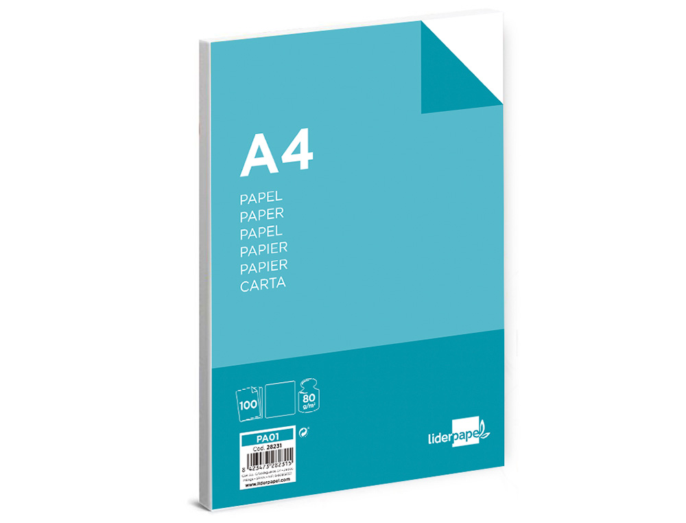 PAPEL LIDERPAPEL A4 80G/M2 LISO PAQUETE DE 100 HOJAS