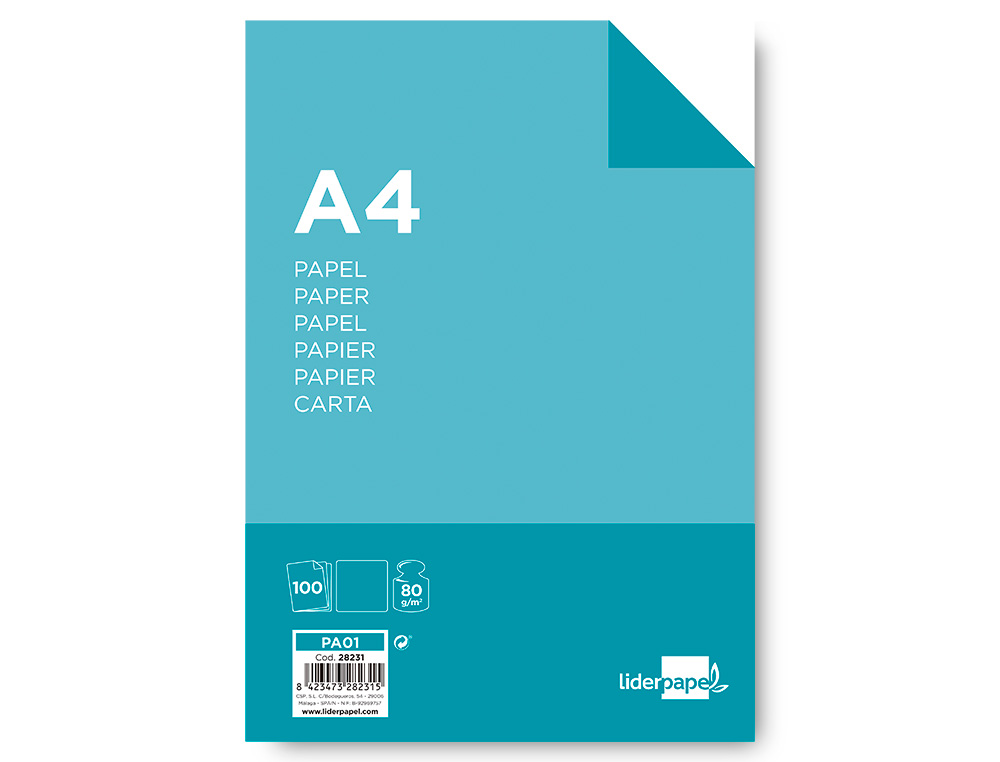 PAPEL LIDERPAPEL A4 80G/M2 LISO PAQUETE DE 100 HOJAS