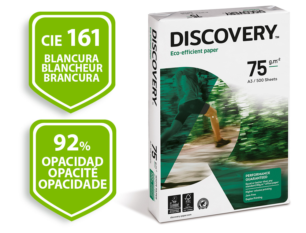 PAPEL FOTOCOPIADORA DISCOVERY DIN A3 75 GRAMOS PAPEL MULTIUSO INK-JET Y LASERPAQUETE DE 500 HOJAS