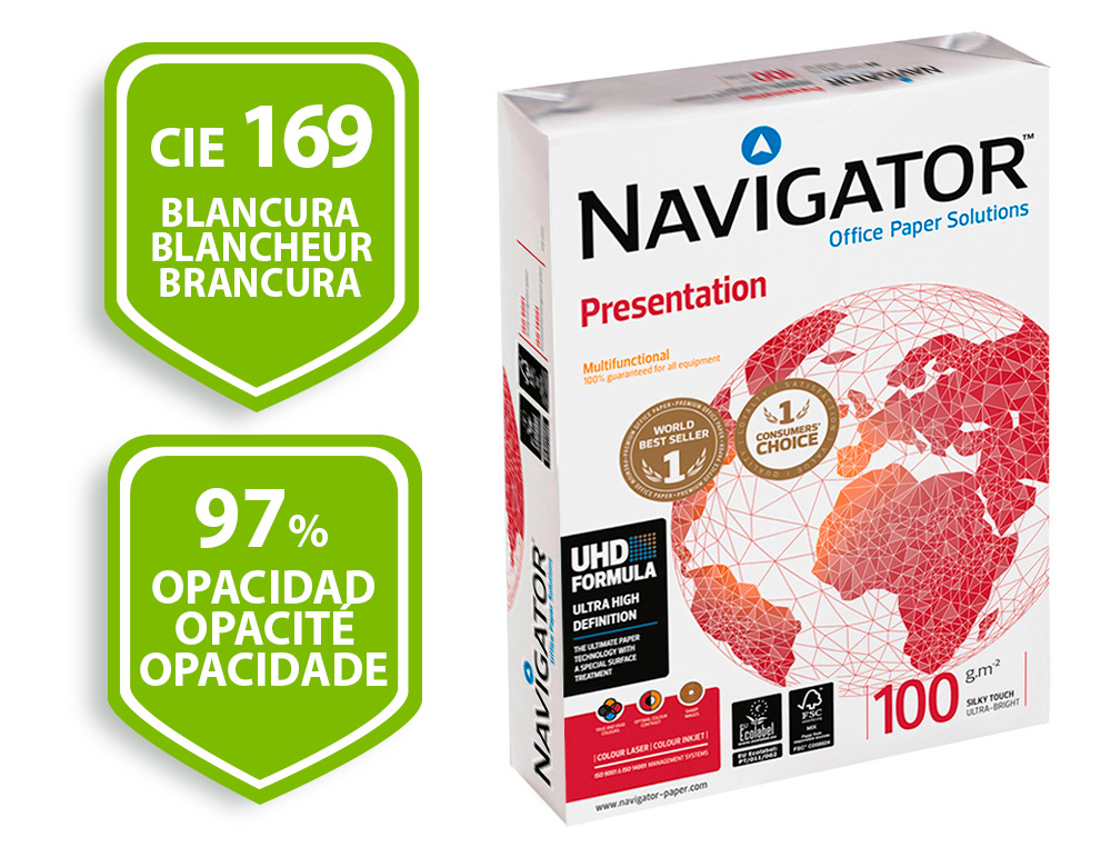 PAPEL FOTOCOPIADORA NAVIGATOR DIN A4 100 GRAMOS PAPEL MULTIUSO INK-JET Y LASER PAQUETE DE 500 HOJAS