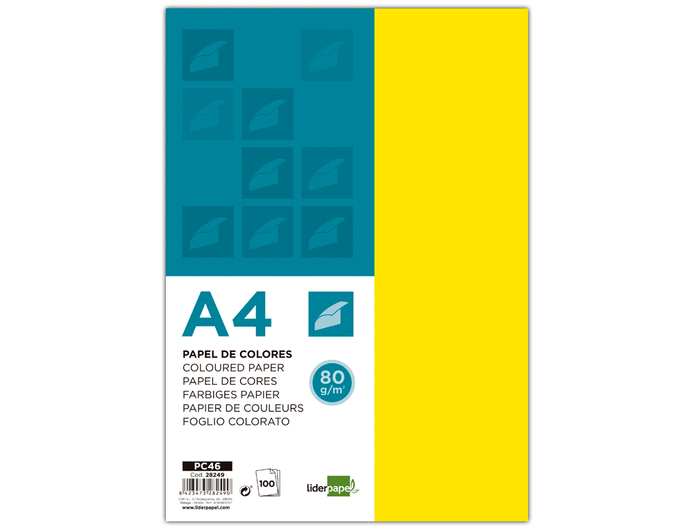 PAPEL COLOR LIDERPAPEL A4 80GR LIMON PAQUETE DE 100 HOJAS