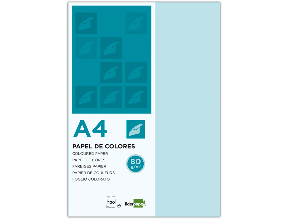 PAPEL COLOR LIDERPAPEL A4 80GR CELESTE PAQUETE DE 100 HOJAS