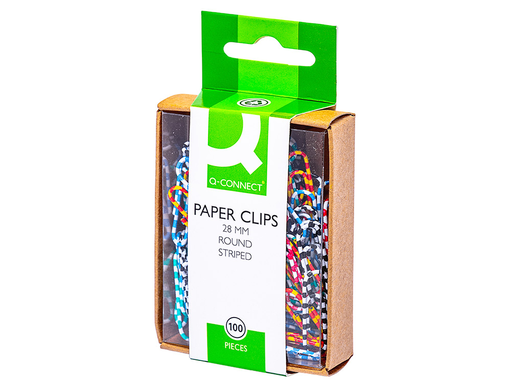 CLIPS COLORES RAYADOS Q-CONNECT 28 MM CAJA DE 100 UNIDADES COLORES SURTIDOS