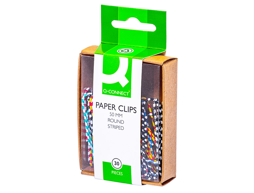CLIPS COLORES RAYADOS Q-CONNECT 50 MM CAJA DE 30 UNIDADES COLORES SURTIDOS