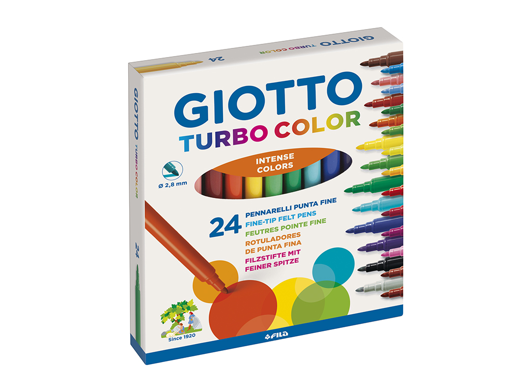 ROTULADOR GIOTTO TURBO COLOR CAJA DE 24 COLORES LAVABLES CON PUNTA BLOQUEADA