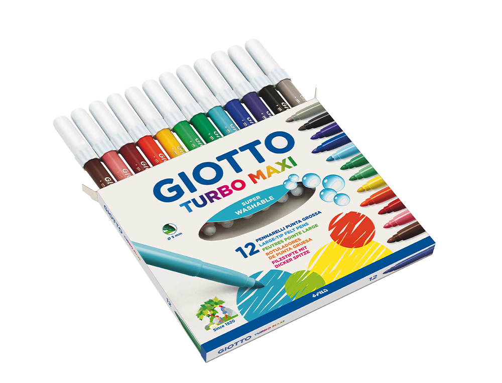 ROTULADOR GIOTTO TURBO MAXI CAJA DE 12 COLORES LAVABLES CON PUNTA BLOQUEADA