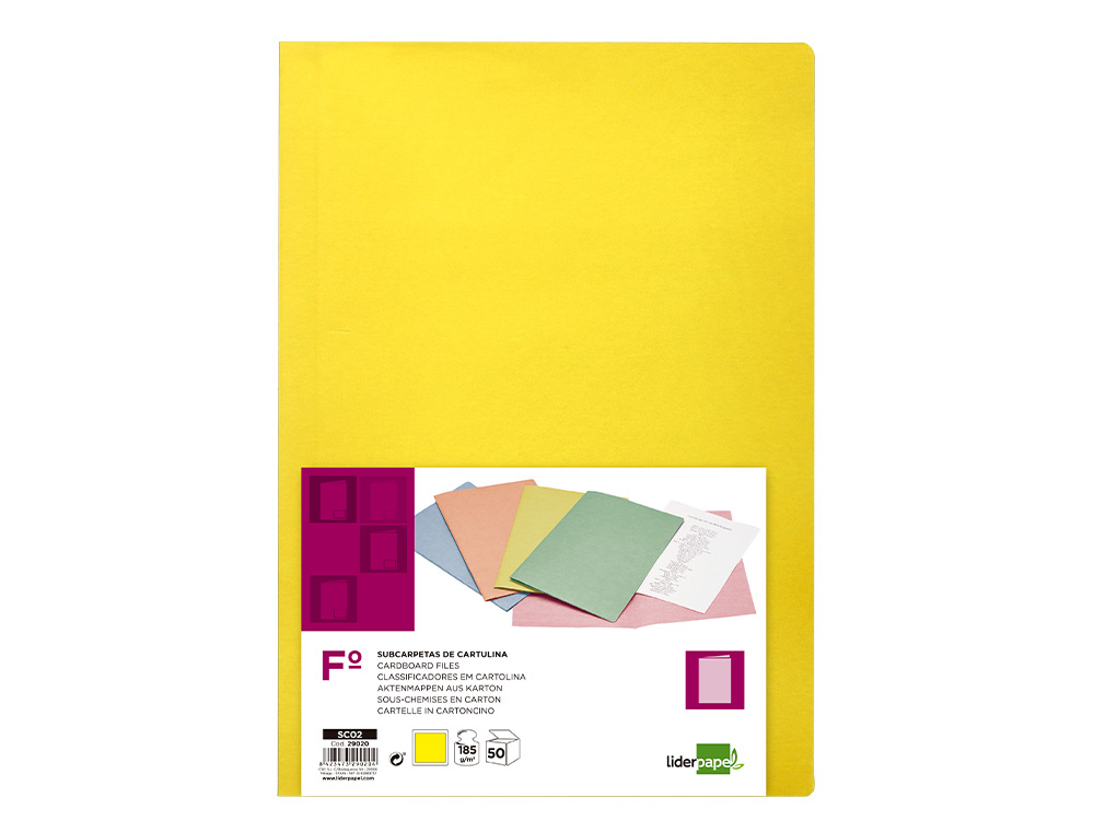 SUBCARPETA LIDERPAPEL FOLIO AMARILLO INTENSO 180G/M2
