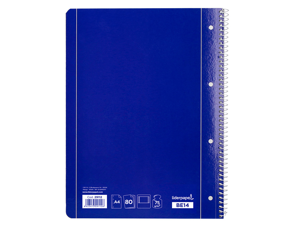 CUADERNO ESPIRAL LIDERPAPEL A4 MICRO SERIE AZUL TAPA BLANDA 80H 75 GR LISO CON MARGEN 4 TALADROS AZUL