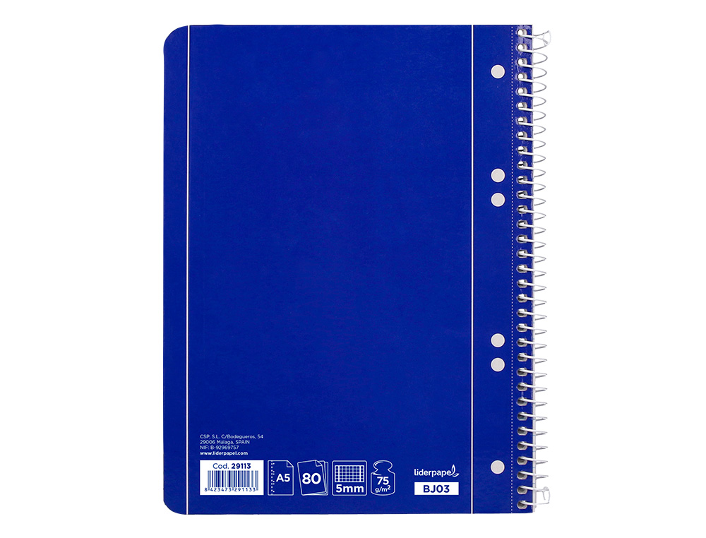 CUADERNO ESPIRAL LIDERPAPEL A5 MICRO SERIE AZUL TAPA BLANDA 80H 75 GR CUADRO5MM 6 TALADROS AZUL