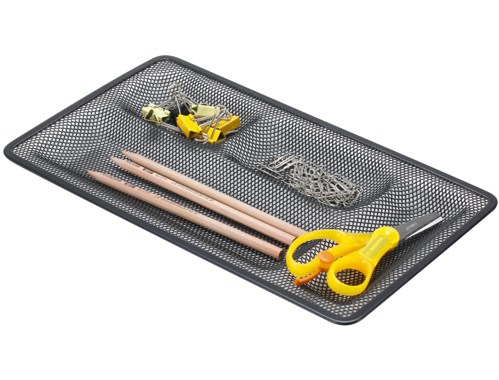 ORGANIZADOR SOBREMESA BANDEJA METALICA Q-CONNECT REJILLA NEGRA CON 4 DEPARTAMENTOS 315X20X175 MM