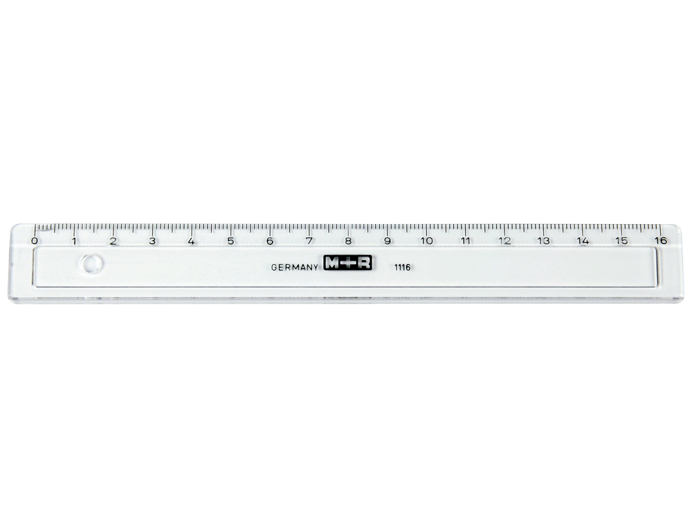 REGLA M+R 16 CM PLASTICO TRANSPARENTE CON BISEL