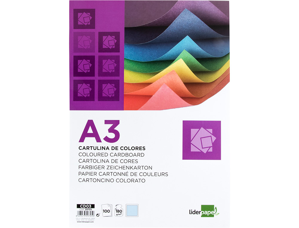 CARTULINA LIDERPAPEL A3 180G/M2 CELESTE PAQUETE DE 100 HOJAS