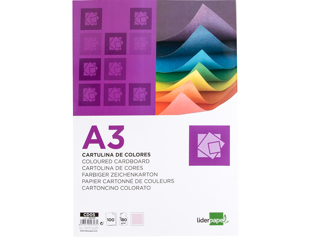 CARTULINA LIDERPAPEL A3 180G/M2 ROSA PAQUETE DE 100 HOJAS