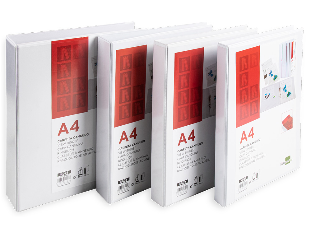 CARPETA CANGURO 2 ANILLAS MIXTAS 16MM LIDERPAPEL A4 PLASTICO COLOR BLANCO
