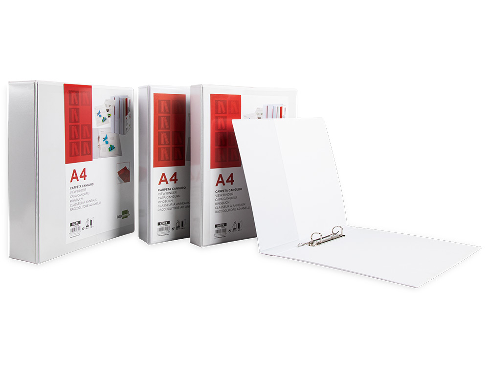 CARPETA CANGURO 2 ANILLAS MIXTAS 40MM LIDERPAPEL A4 PLASTICO COLOR BLANCO