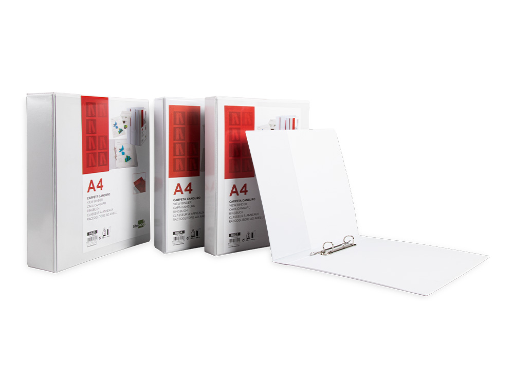 CARPETA CANGURO 2 ANILLAS MIXTAS 55MM LIDERPAPEL A4 PLASTICO COLOR BLANCO