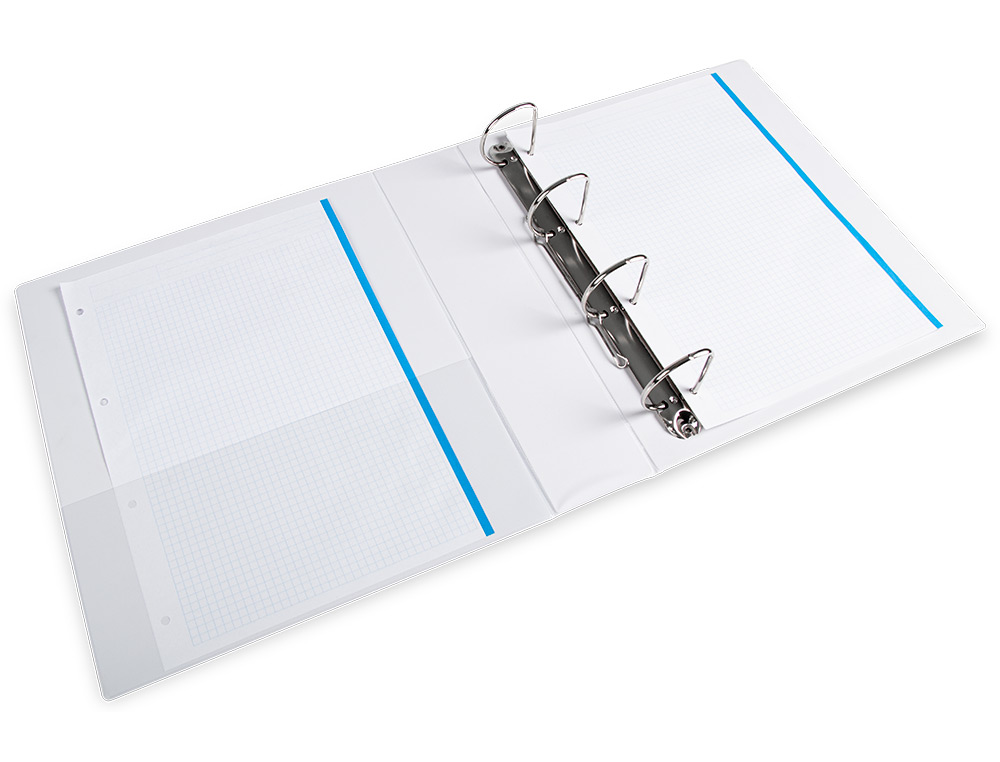 CARPETA CANGURO 4 ANILLAS MIXTAS 55MM LIDERPAPEL A4 PLASTICO COLOR BLANCO