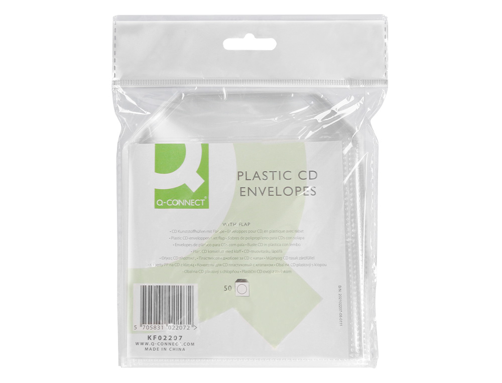 SOBRE PARA CD Q-CONNECT POLIPROPILENO CON SOLAPA -PACK DE 50 UNIDADES