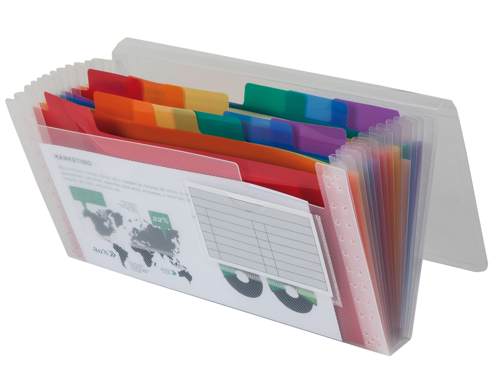 CARPETA LIDERPAPEL CLASIFICADOR FUELLE 43804 POLIPROPILENO PARA LETRAS Y CHEQUES SPECTRAFILE 13 DPTO
