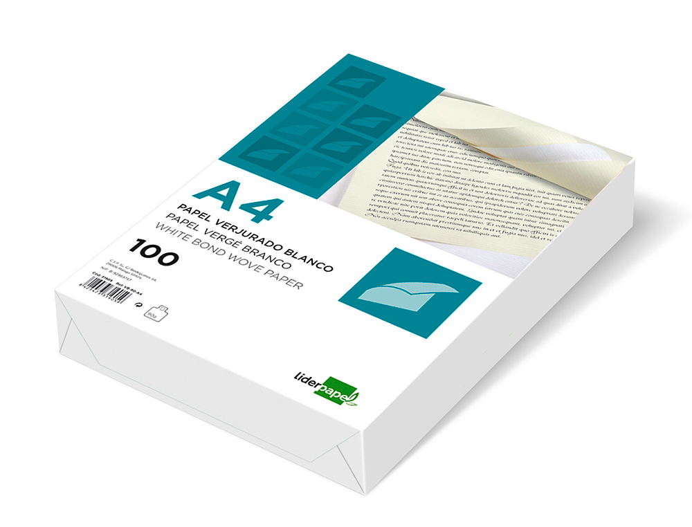PAPEL VERJURADO LIDERPAPEL A4 120G/M2 BLANCO PAQUETE DE 100 HOJAS