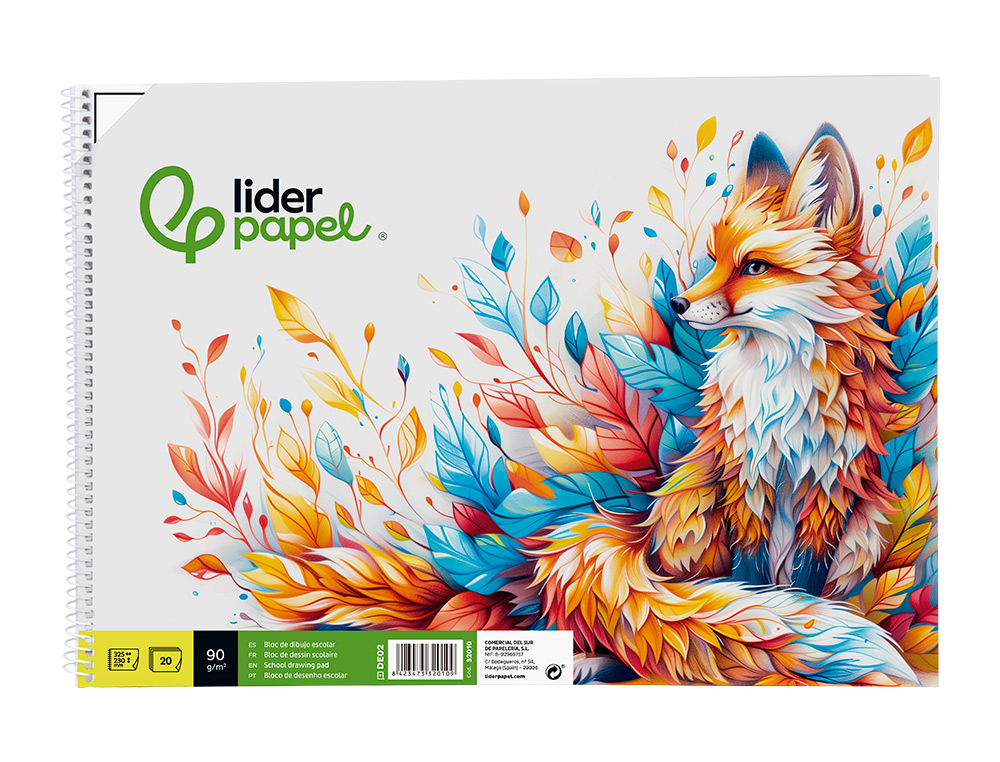 BLOC DIBUJO LIDERPAPEL ESCOLAR ESPIRAL 230X325MM 20 HOJAS 90 GR/M2 CON RECUADRO