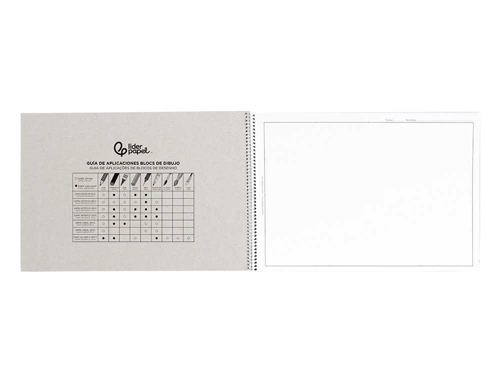 BLOC DIBUJO LIDERPAPEL ESCOLAR ESPIRAL 230X325MM 20 HOJAS 90 GR/M2 CON RECUADRO
