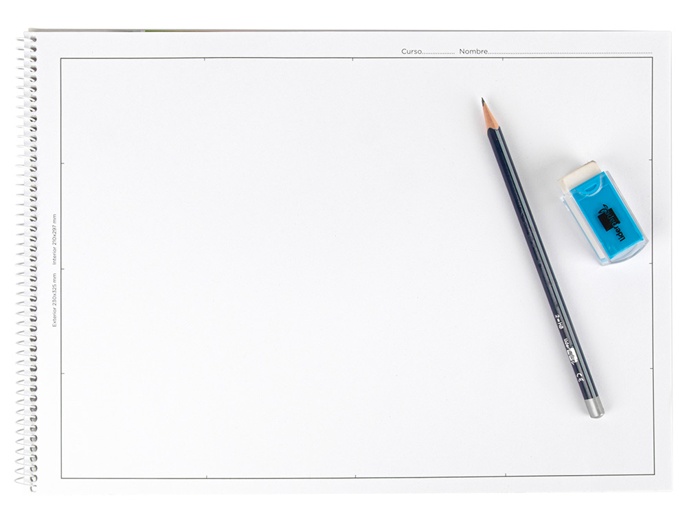 BLOC DIBUJO LIDERPAPEL ESCOLAR ESPIRAL 230X325MM 20 HOJAS 90 GR/M2 CON RECUADRO