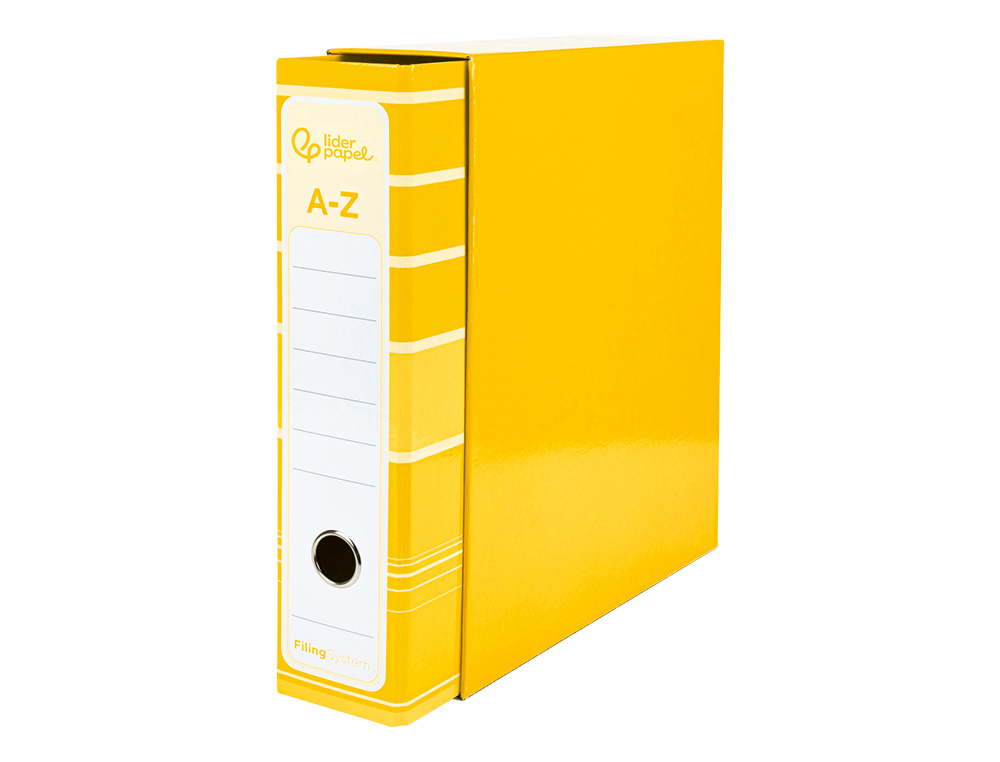 ARCHIVADOR DE PALANCA LIDERPAPEL A4 FILING SYSTEM FORRADO SIN RADO LOMO 80MM AMARILLO CON CAJA Y COMPRESOR METAL