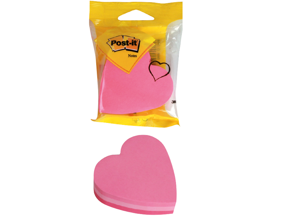 BLISTER PAPELERIA 3M 2007H CUBO DE NOTAS POST-IT TROQUELADO CORAZON 3 COLORES NEON