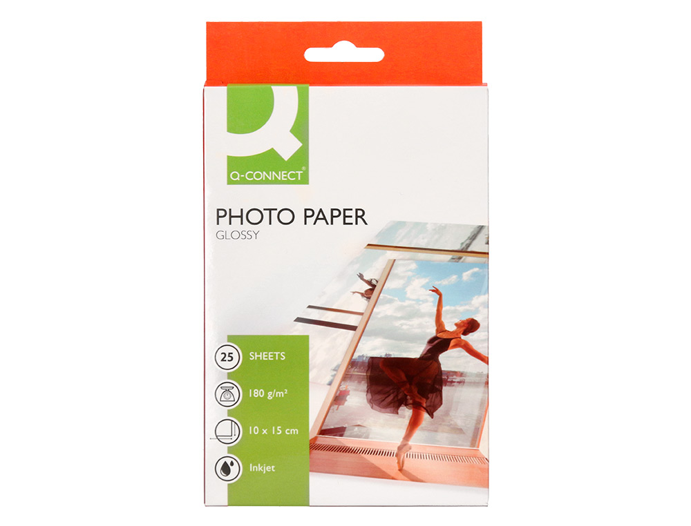 PAPEL Q-CONNECT FOTO GLOSSY KF01905 10X15 CM DIGITAL PHOTO PARA INK-JET BOLSA DE 25 HOJAS DE 180 GR