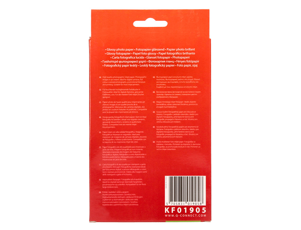 PAPEL Q-CONNECT FOTO GLOSSY KF01905 10X15 CM DIGITAL PHOTO PARA INK-JET BOLSA DE 25 HOJAS DE 180 GR