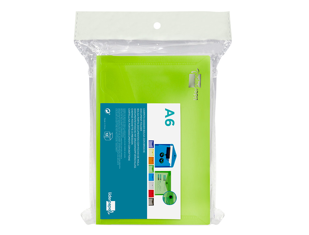 CARPETA LIDERPAPEL DOSSIER BROCHE 44233 POLIPROPILENO DIN A6 VERDE TRANSLUCIDO