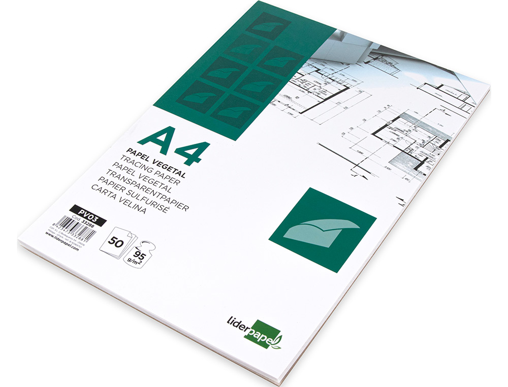 BLOC PAPEL VEGETAL LIDERPAPEL ENCOLADO 210X297MM 50 HOJAS 95G/M2