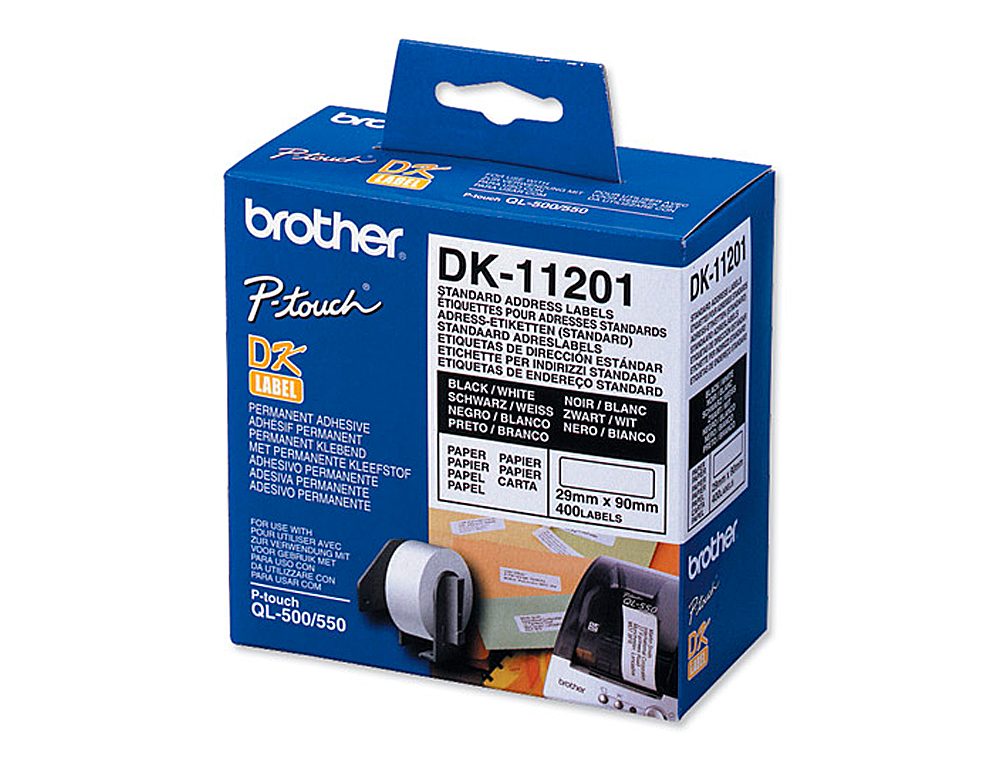 ETIQUETA ADHESIVA BROTHER DK11201 -TAMAÑO 29X90 MM PARA IMPRESORAS DE ETIQUETAS QL -400 ETIQUETAS-