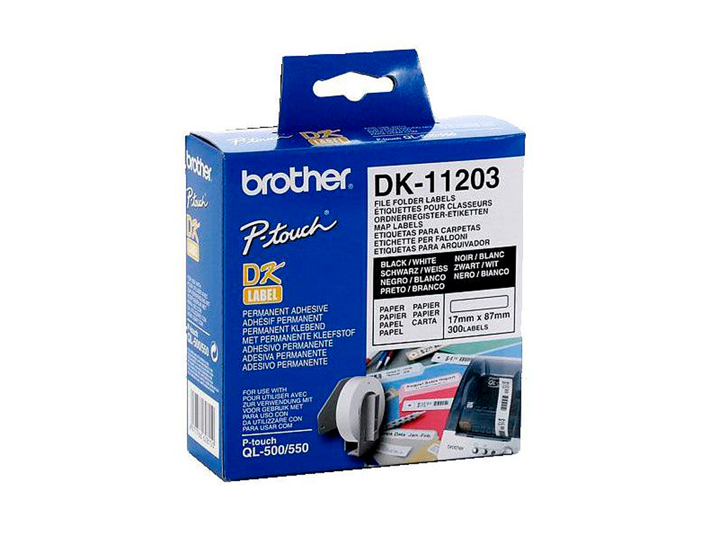 ETIQUETA ADHESIVA BROTHER DK11203 -TAMAÑO 17X87 MM PARA IMPRESORAS DE ETIQUETAS QL -300 ETIQUETAS-