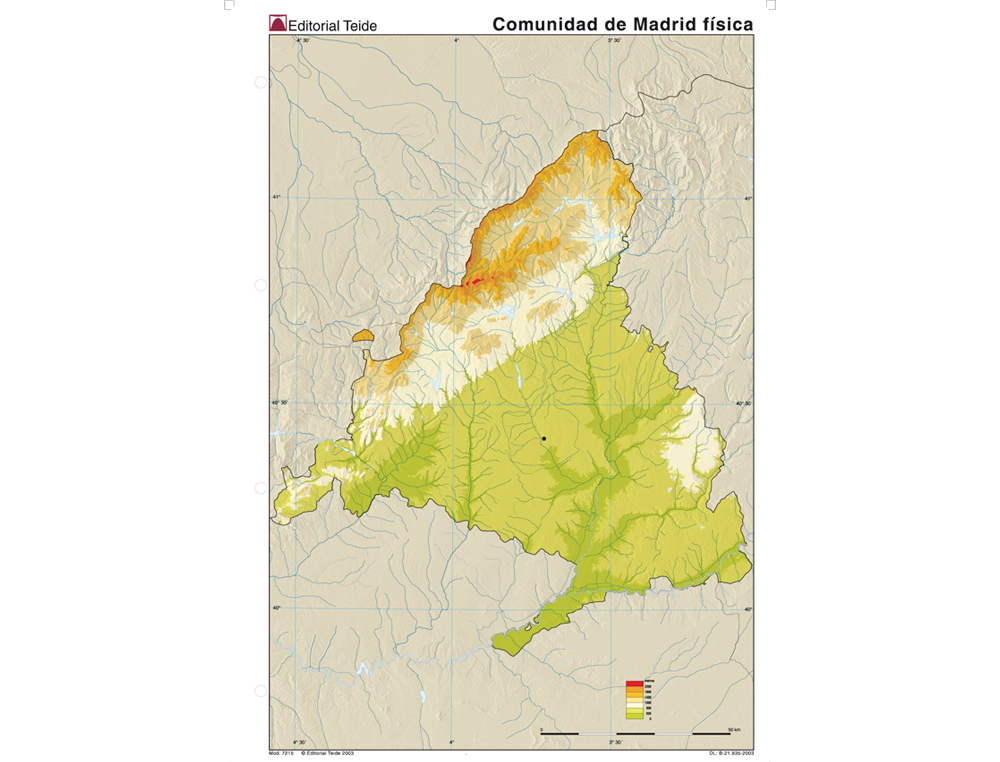 MAPA MUDO COLOR DIN A4 MADRID COMUNIDAD DE MADRID FISICO