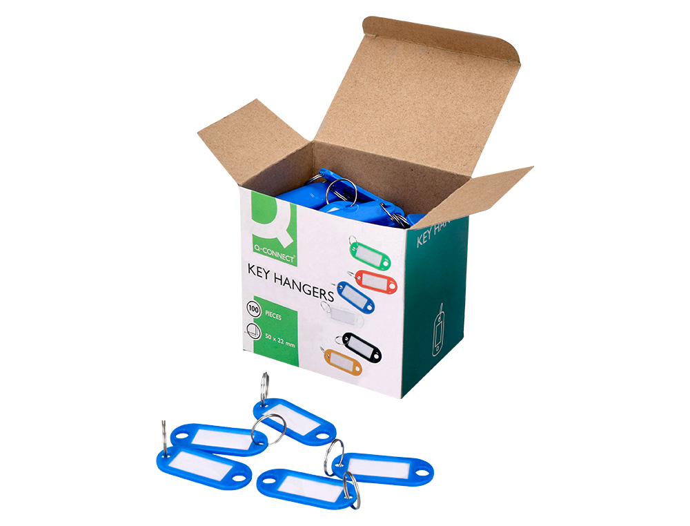 LLAVERO PORTAETIQUETAS Q-CONNECT COLOR AZUL EXPOSITOR DE 100 UNIDADES