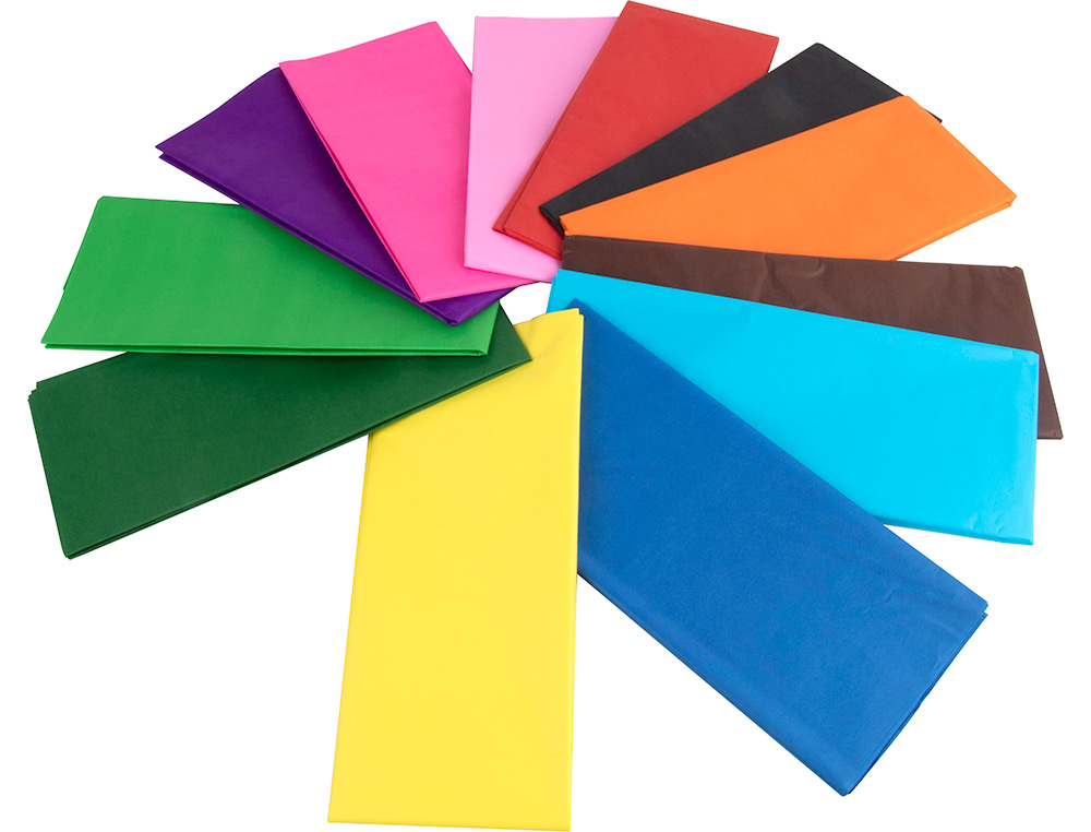 PAPEL SEDA LIDERPAPEL 52X76CM 18G/M2 BOLSA DE 10 HOJAS COLORES SURTIDOS