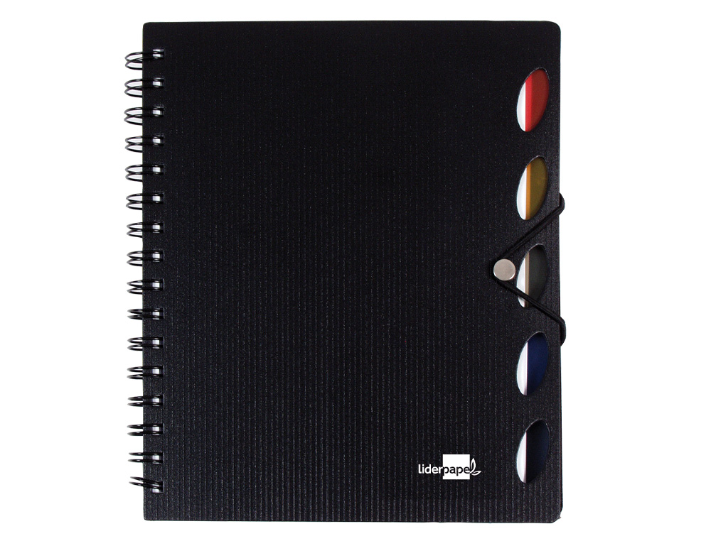 CUADERNO ESPIRAL LIDERPAPEL A5 MICRO EXECUTIVE TAPA PLASTICO 100H 80 GR CUADRO 5MM 5 SEPARADORES CON GOMILLA NEGRO