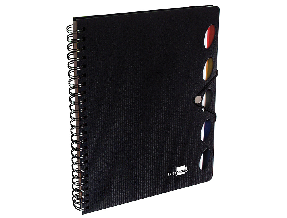 CUADERNO ESPIRAL LIDERPAPEL A5 MICRO EXECUTIVE TAPA PLASTICO 100H 80 GR CUADRO 5MM 5 SEPARADORES CON GOMILLA NEGRO